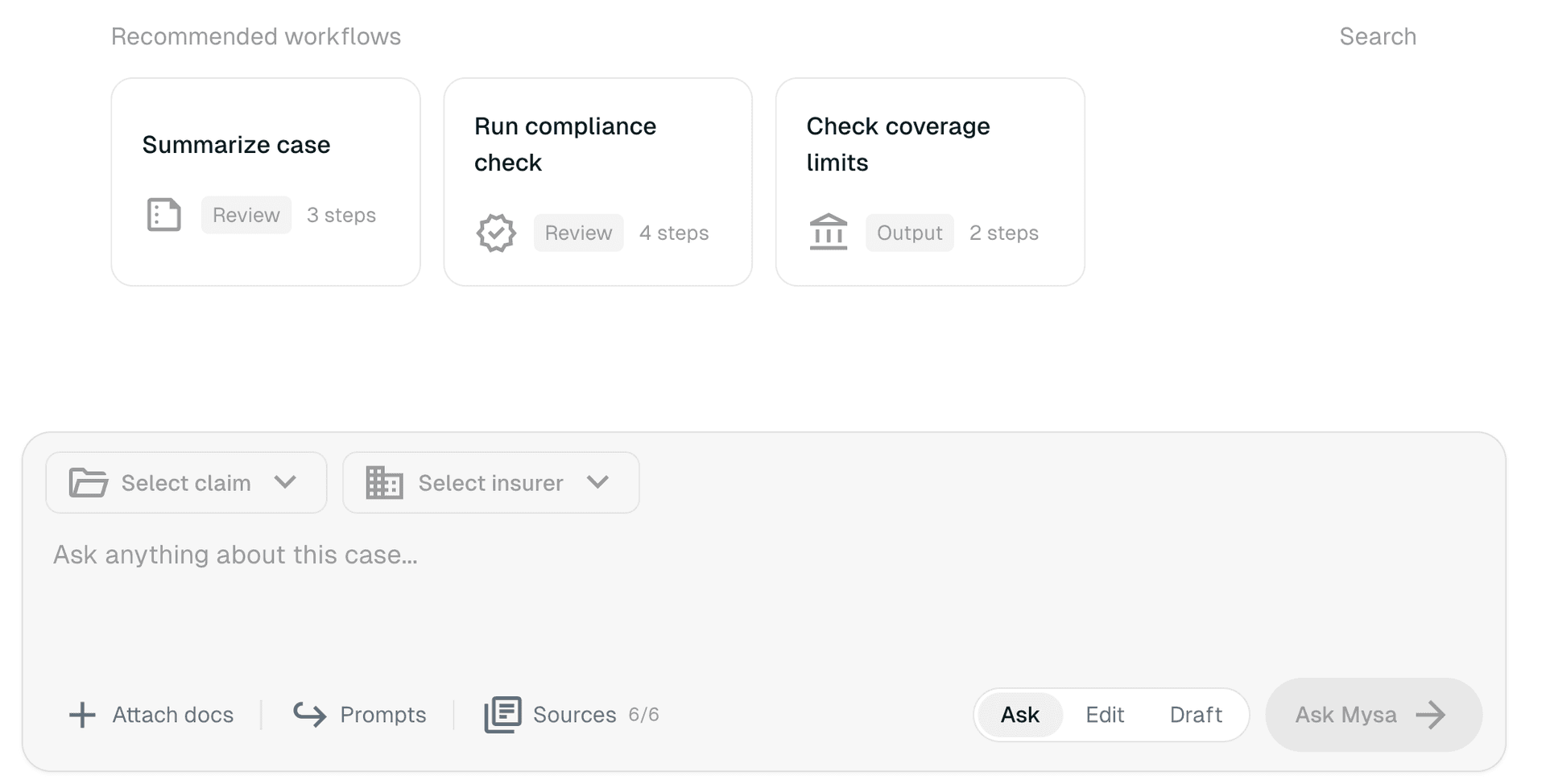 Knowledge chat interface with claim and insurer selectors